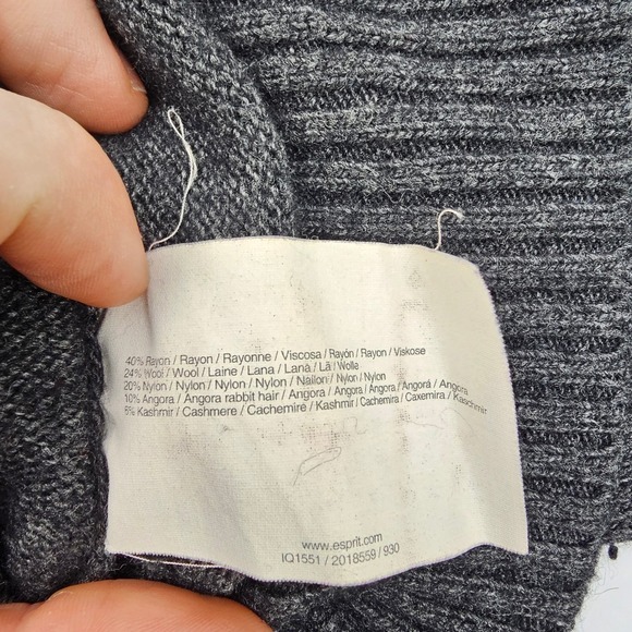 Esprit Womens Sweater Dress Wool Blend Argyle Gray Tan Angora Rabbit Hair Hood S - Picture 6 of 12